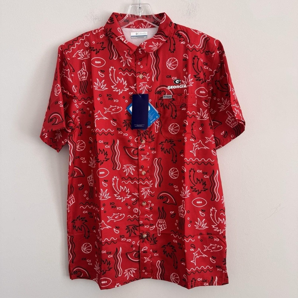 UGA Columbia Shirt Mens Sz Small Super Slack Tide Georgia Bulldogs Print NEW $65